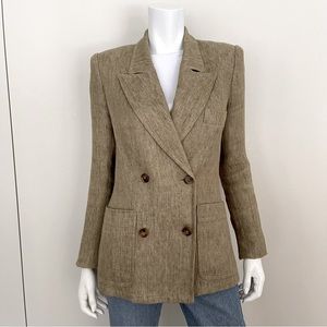 SMYTHE Unstructured Linen Double Breasted Blazer in Tan